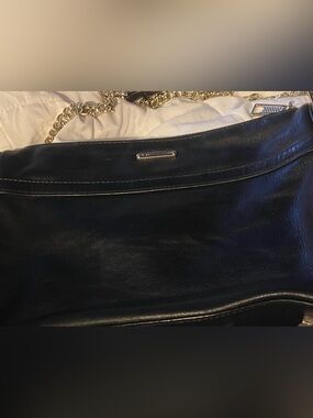 Rebecca Minkoff Black Leather Crossbody with Gold Plaque